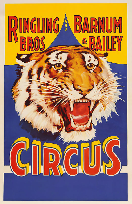 Vintage circus tiger poster print, Ringling Barnum style art, bold carnival wall decor, 11x17