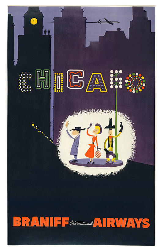 Chicago Braniff Airways Vintage Travel Poster – Mid-Century Airline Art Print (11x17)