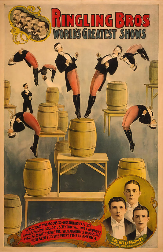 Ringling Bros circus poster print, vintage acrobat art, old carnival wall decor, 11x17