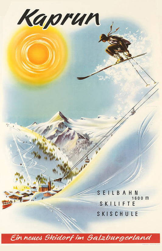 Kaprun ski poster print, vintage Austria alpine art, retro winter travel wall decor
