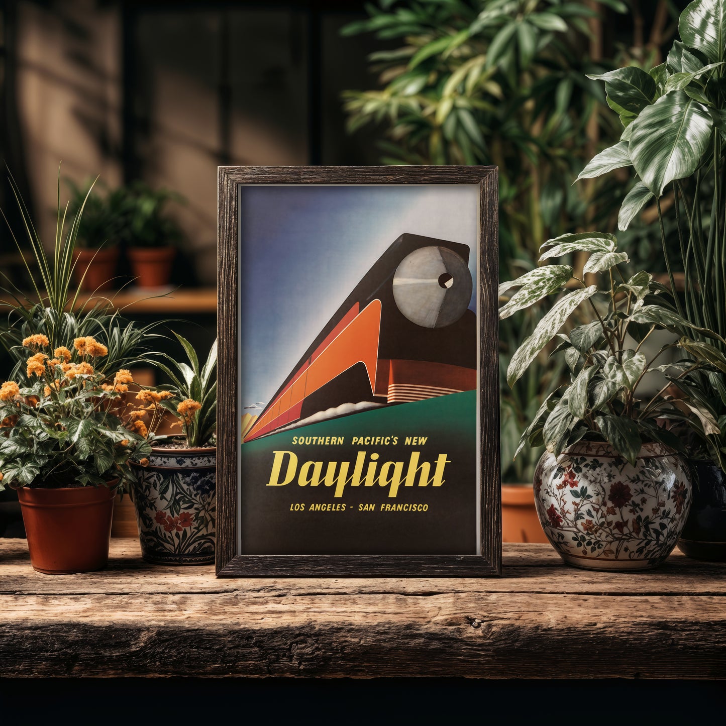 Vintage Art Deco Train Poster, Daylight Train Print Los Angeles San Francisco Wall-Art 11x17