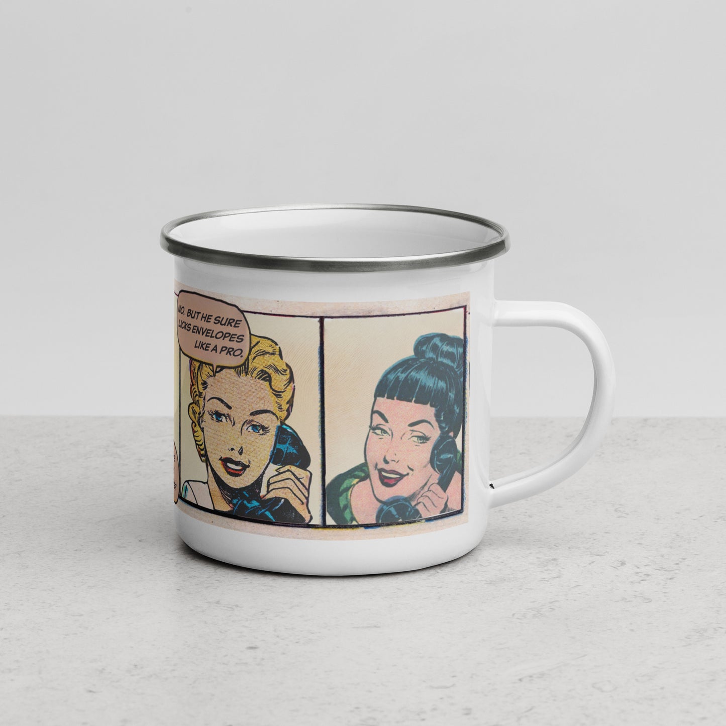 Retro Comic Enamel Mug – Funny Mailman Romance Pop Art Cup