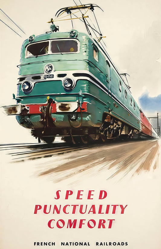 French rail poster vintage train print, Speed Punctuality Comfort, travel wall decor for office