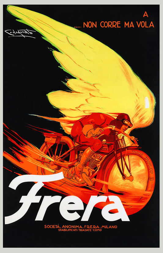 Frera Vintage Motorcycle Poster Print, Italian Art Deco Racing Wall Art, Retro Motorbike Advertising, Milano Italy Speed Poster, 11x17
