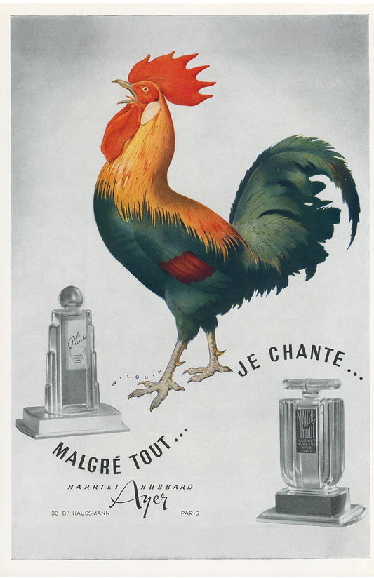 Vintage French Rooster Perfume Advertisement Print, Art Deco Paris Wall Art, Harriet Hubbard Ayer Poster, Colorful Rooster Illustration, Antique French Decor