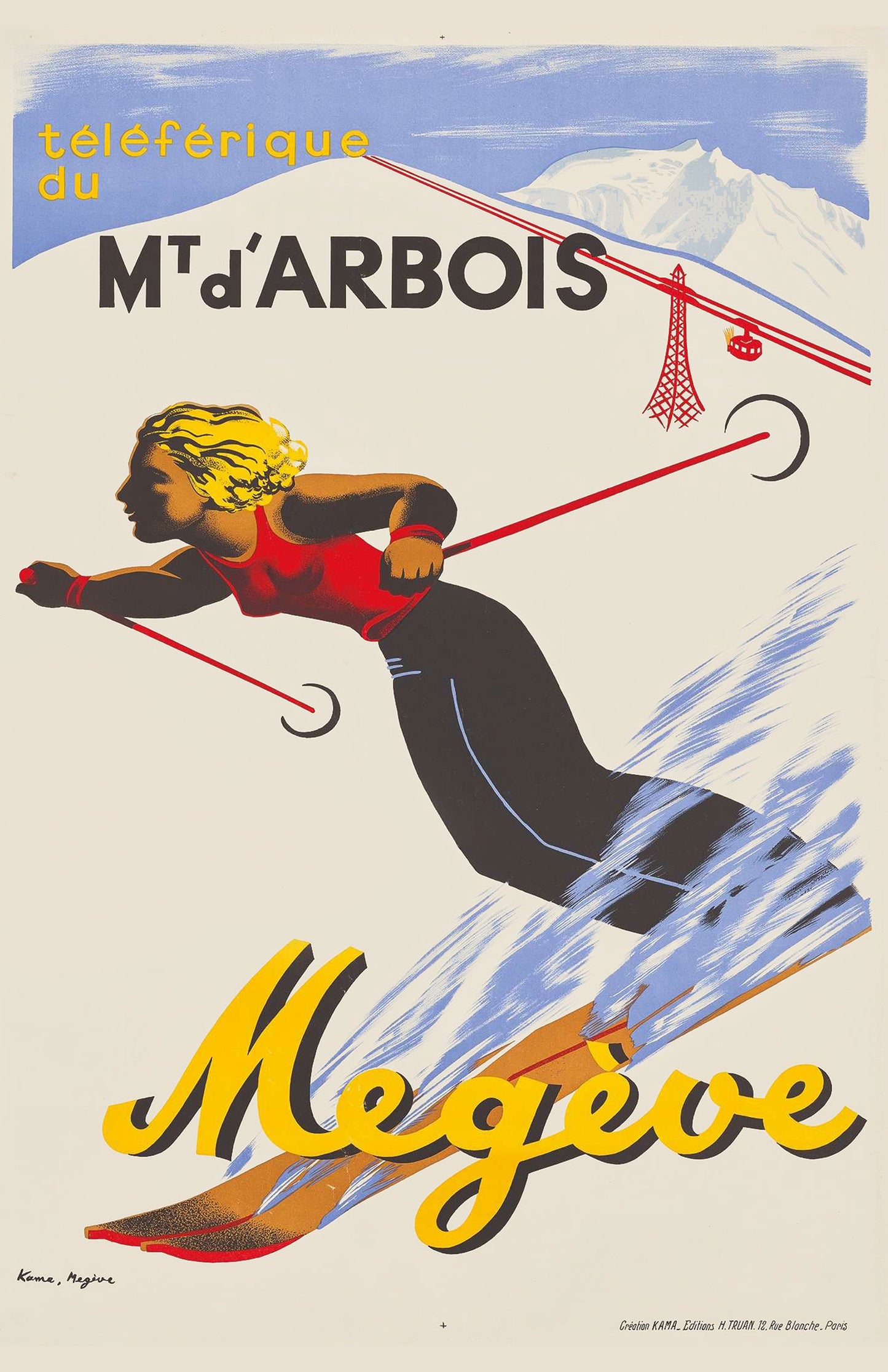 Vintage Megève Ski Poster – Mt. d’Arbois Téléphérique