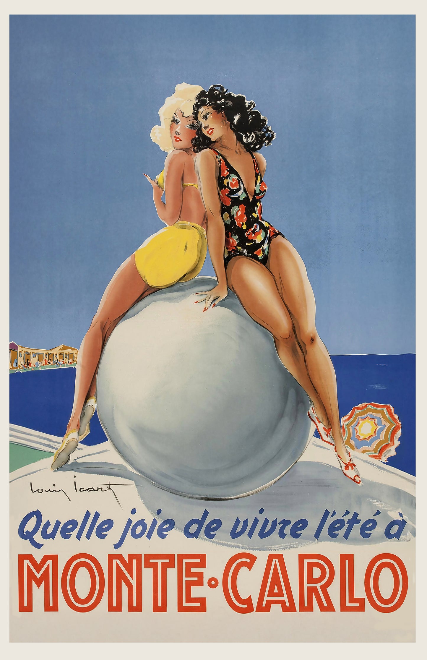Monte-Carlo Summer Vintage Travel Poster – Louis Icart Inspired Art Deco Riviera Print