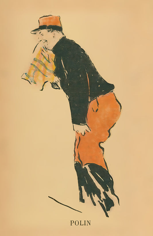 Polin poster print, vintage character sketch art, quirky performer wall decor
