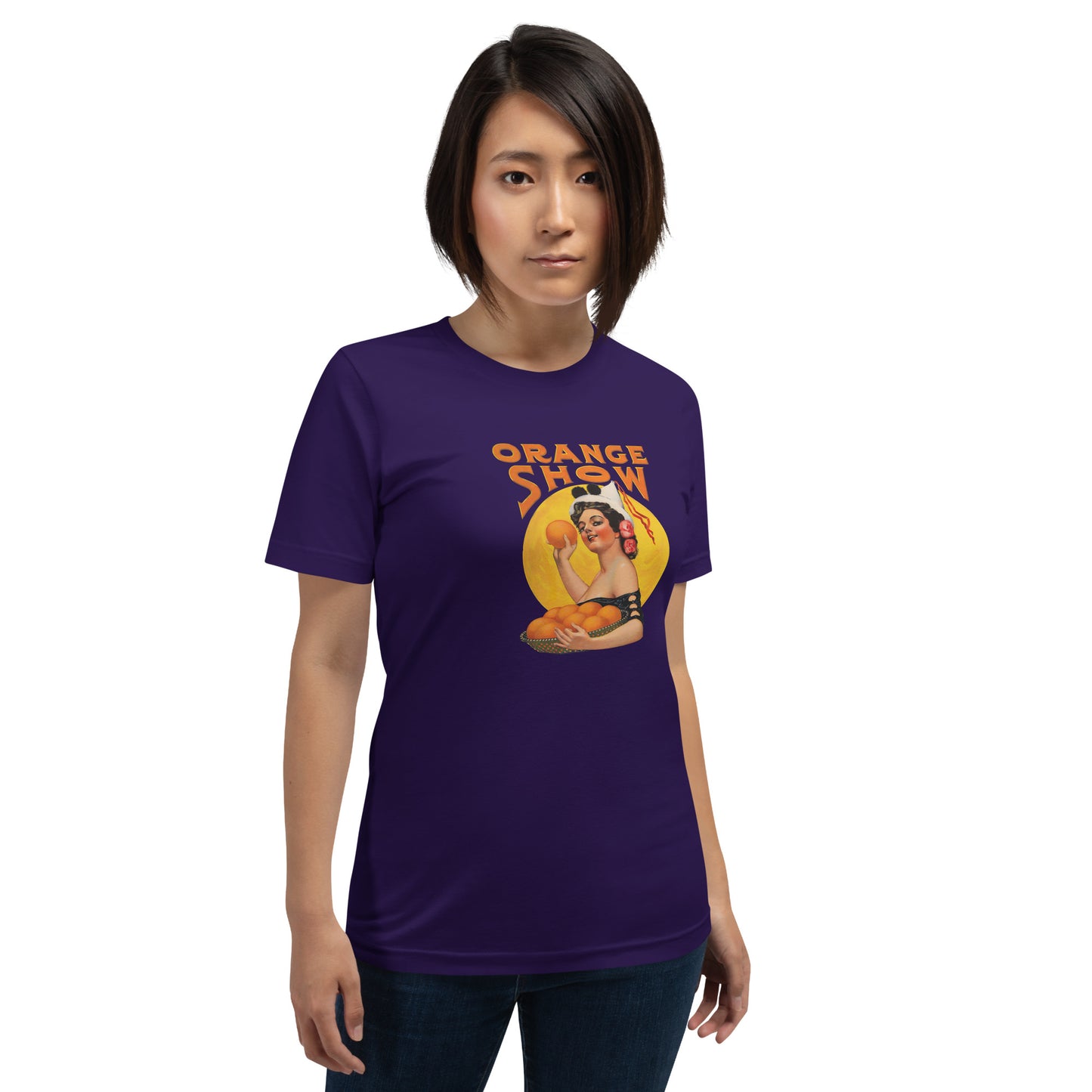 Vintage Orange Show Graphic Tee – Retro Fruit Festival Pin-Up Shirt