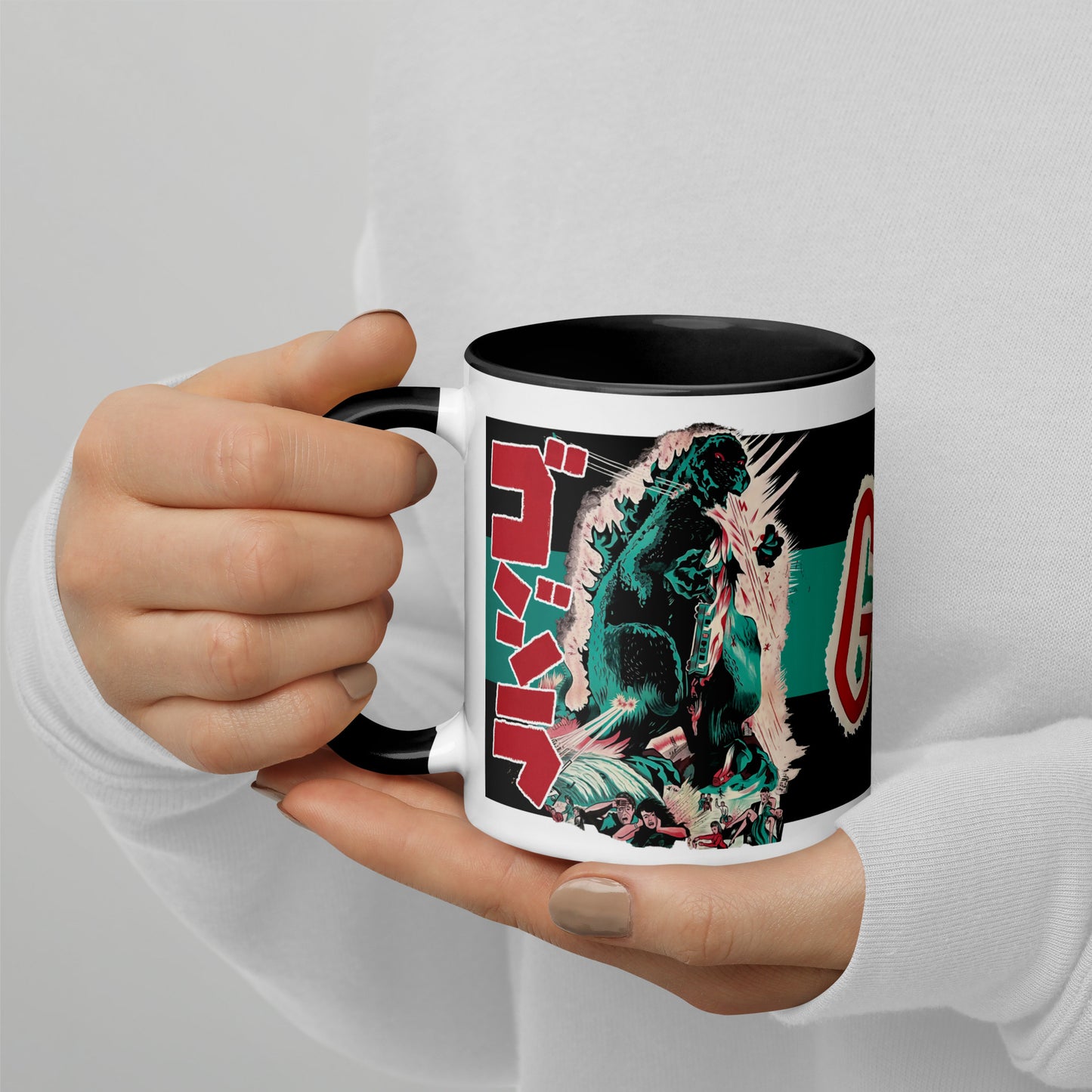 Godzilla Porcelain Mug – Vintage French Movie Poster Kaiju Coffee Cup 11oz