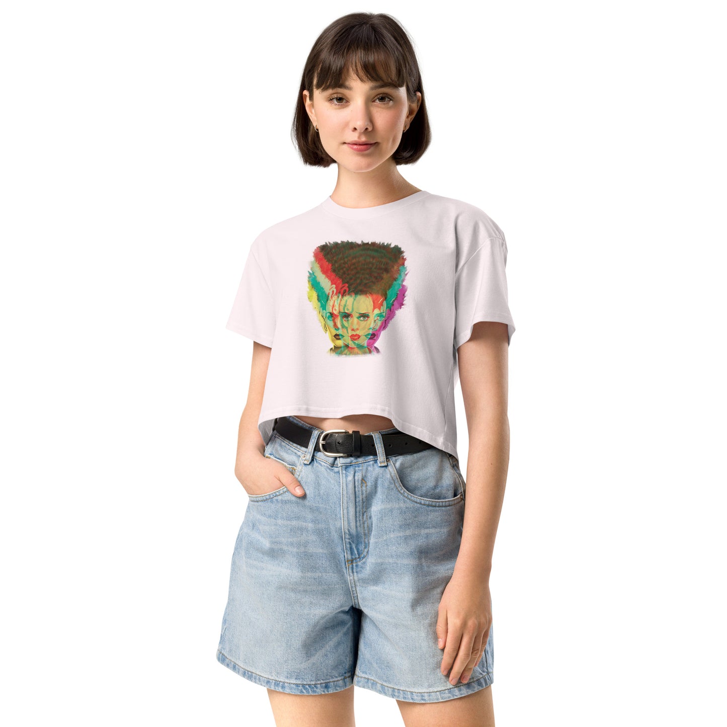Bride of Frankenstein Crop Top • Vintage Horror Pop Art Shirt for Women • Retro Monster Graphic Tee • Gothic Movie Fashion Gift