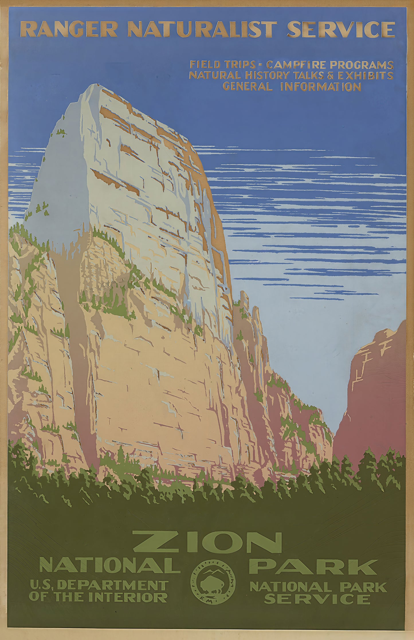 Zion National Park WPA-Style Vintage Travel Poster