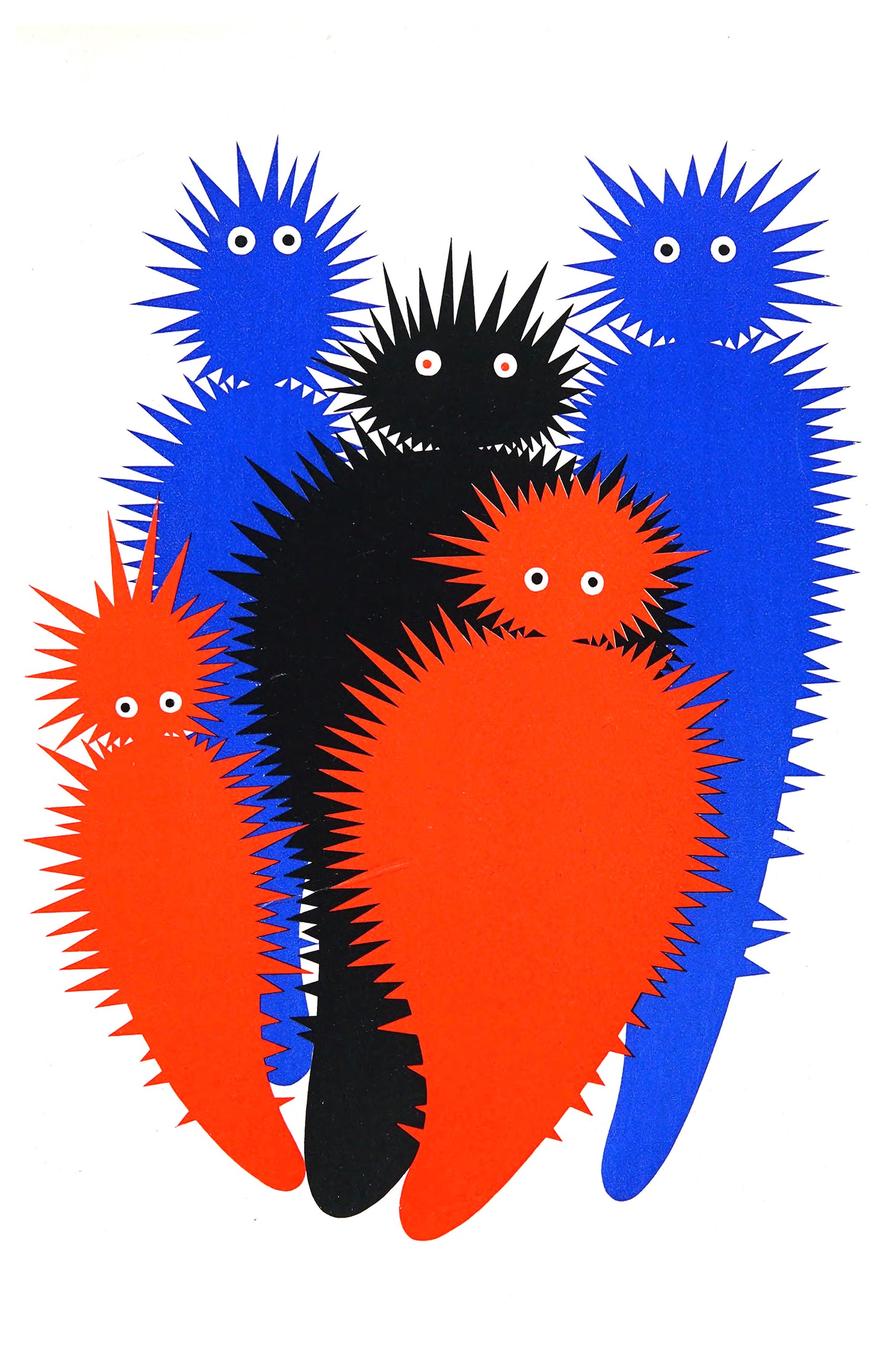 Mid-Century Modern Monsters Poster – Retro Spiky Creatures Print (11×17)