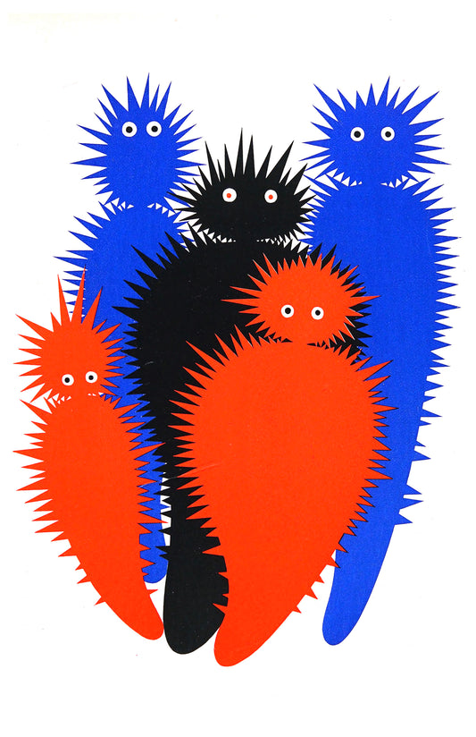Mid-Century Modern Monsters Poster – Retro Spiky Creatures Print (11×17)
