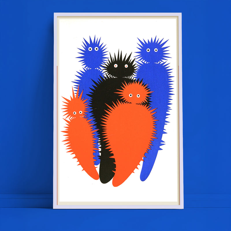 Mid-Century Modern Monsters Poster – Retro Spiky Creatures Print (11×17)