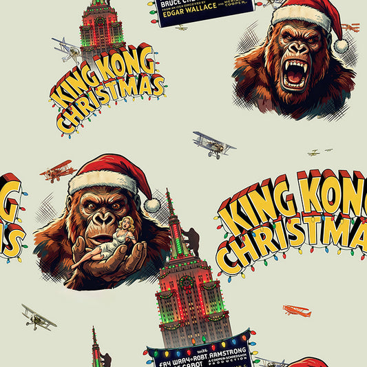 King Kong Christmas Wrapping Paper – Retro Holiday Movie Pattern