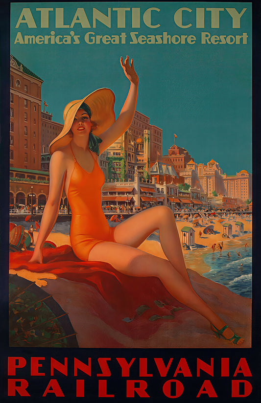 Atlantic City Vintage Travel Poster – Pennsylvania Railroad Seaside Resort Art Print
