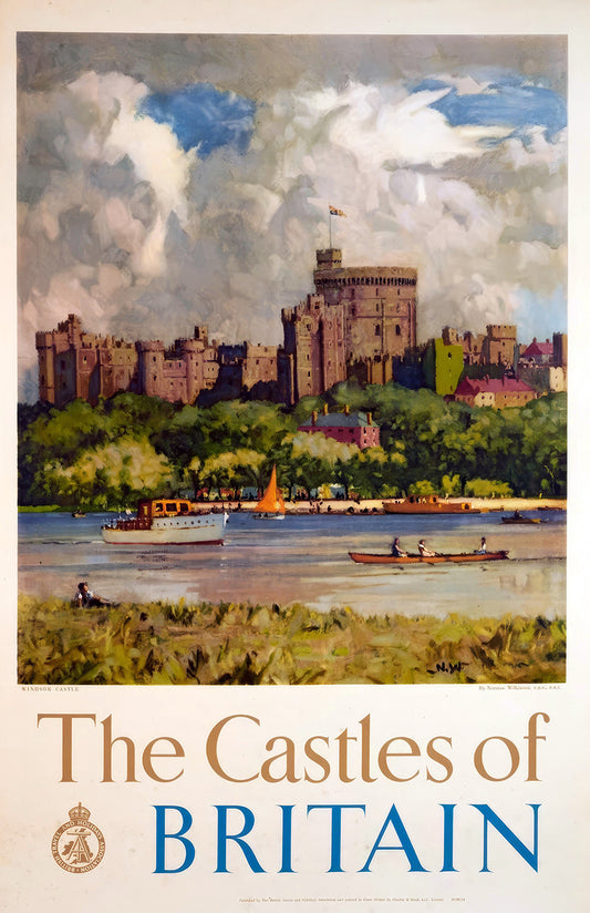 Britain castles poster print, vintage Windsor Castle art, English travel wall decor
