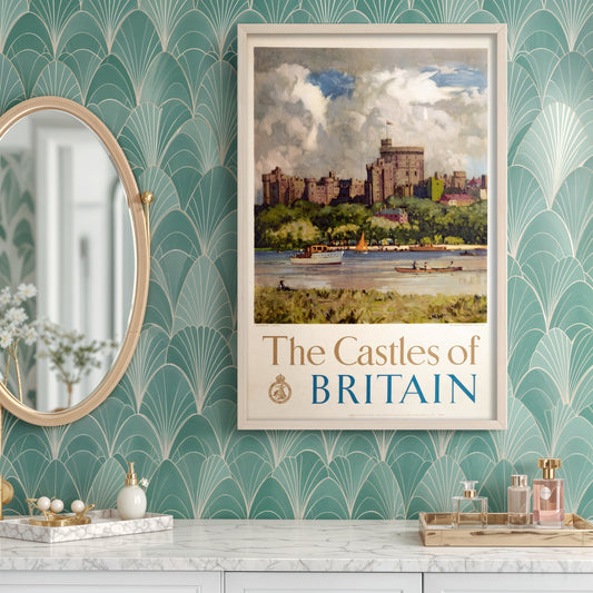 Britain castles poster print, vintage Windsor Castle art, English travel wall decor
