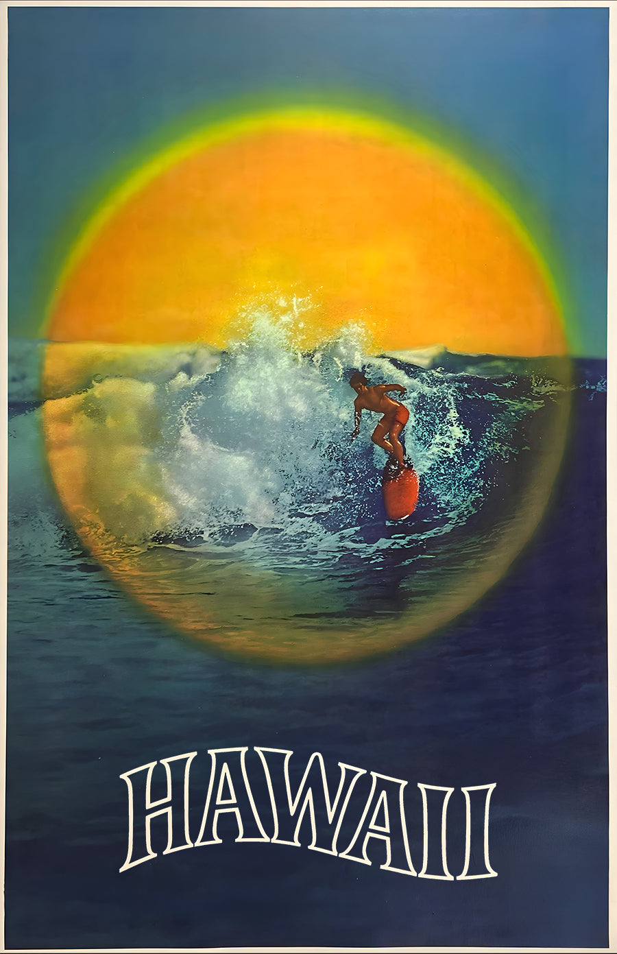 Vintage Hawaii Surf Poster – Retro Sunset Wave Art Print, 1970s Surf Photography Style Wall Art