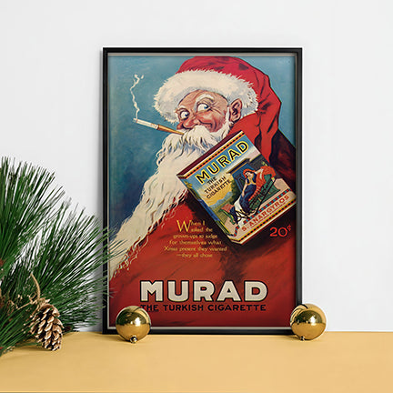 Murad Cigarette Santa Poster • Vintage 1910s Christmas Ad Art • Retro Tobacco Illustration Print