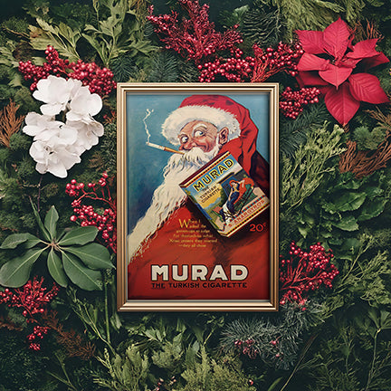 Murad Cigarette Santa Poster • Vintage 1910s Christmas Ad Art • Retro Tobacco Illustration Print