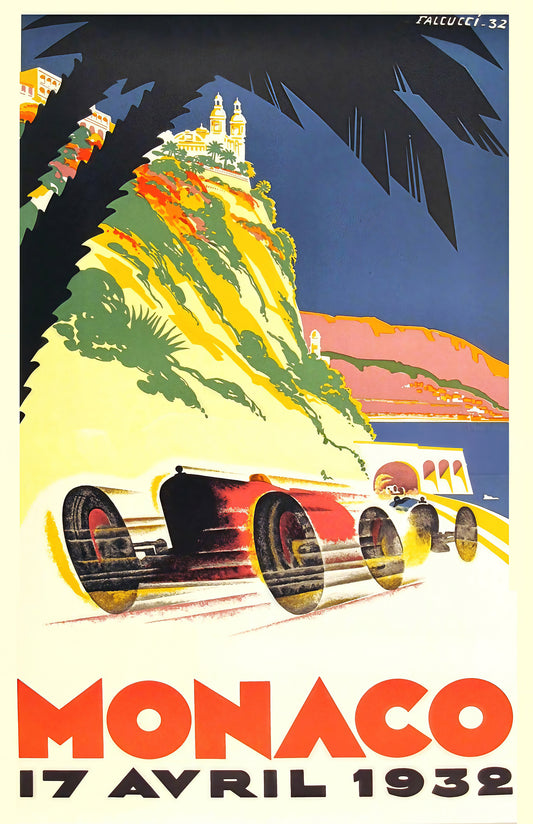 Monaco Grand Prix 1932 Vintage Racing Poster – Art Deco Auto Race Print