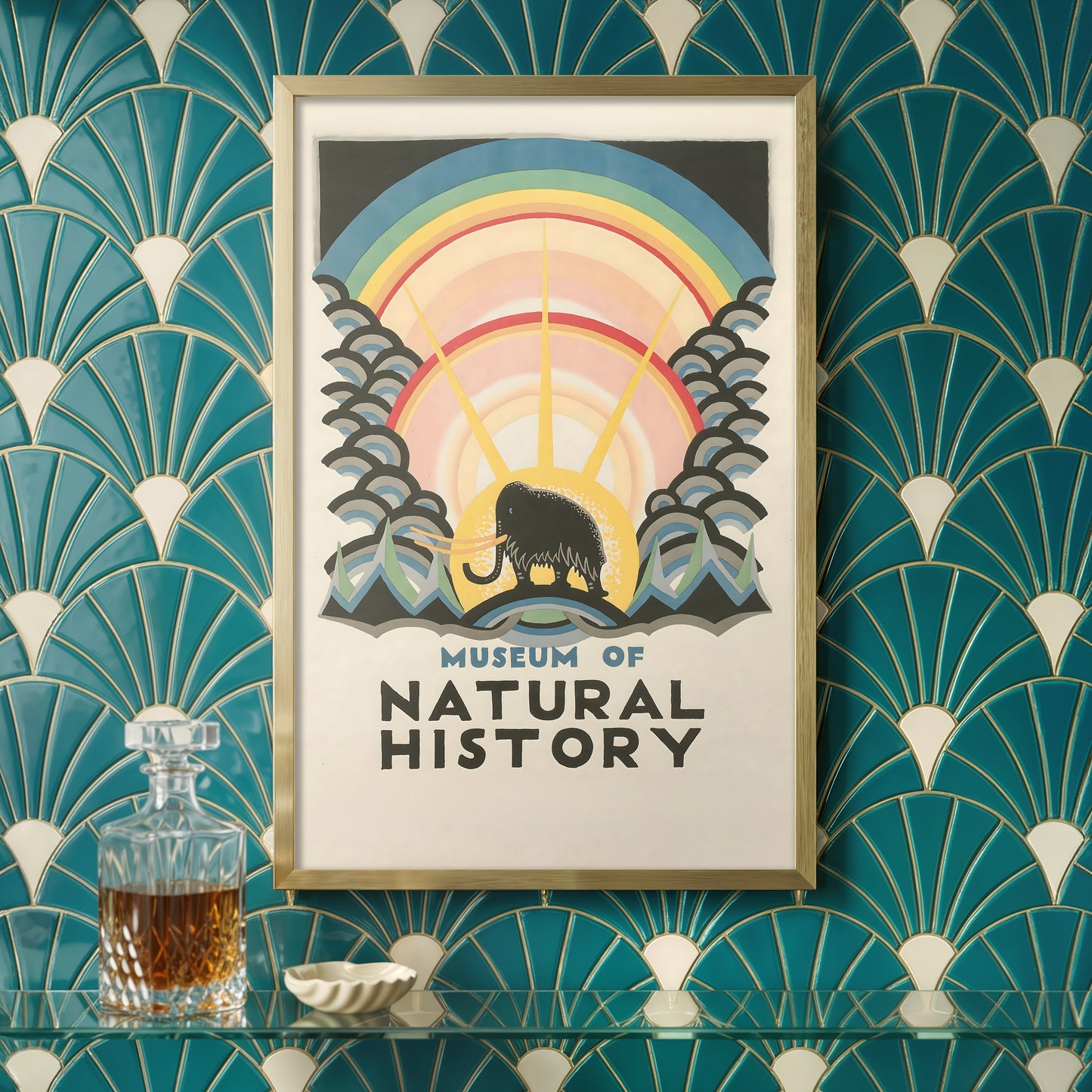 Museum of Natural History poster, rainbow elephant art, natural history art print, 11x17 decor