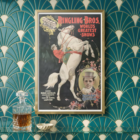 Vintage circus horse poster print, Ringling Bros art, equestrian carnival wall decor, 11x17