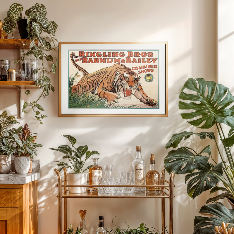 Vintage circus tiger poster print, Ringling Barnum style art, bold carnival wall decor, 17x11