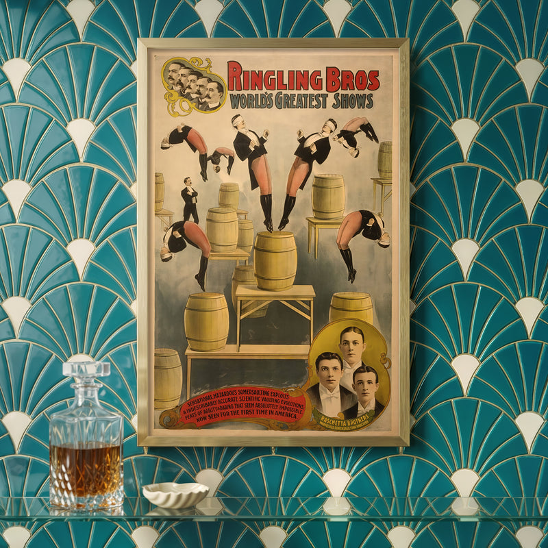 Ringling Bros circus poster print, vintage acrobat art, old carnival wall decor, 11x17