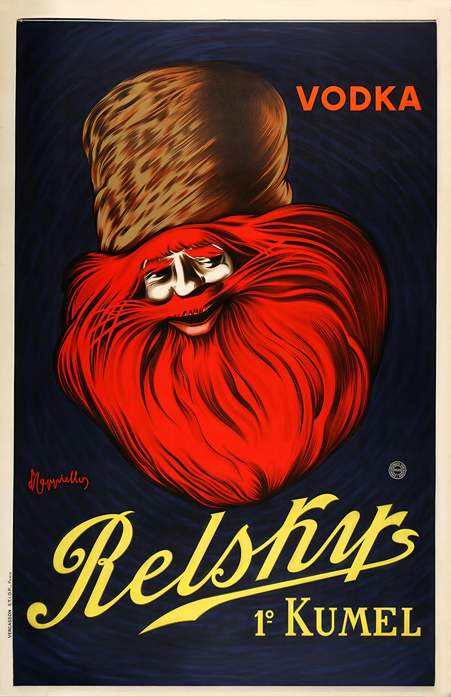 Vintage Relsky Vodka Poster – Bold Red Beard Mid-Century Advertising Art Print