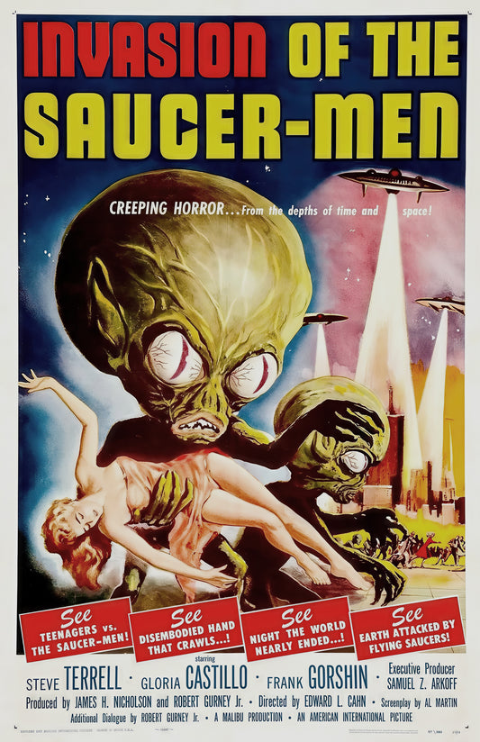 Invasion of the Saucer-Men Movie Poster • Vintage 1950s Sci-Fi Wall Art • Retro Alien Film Print