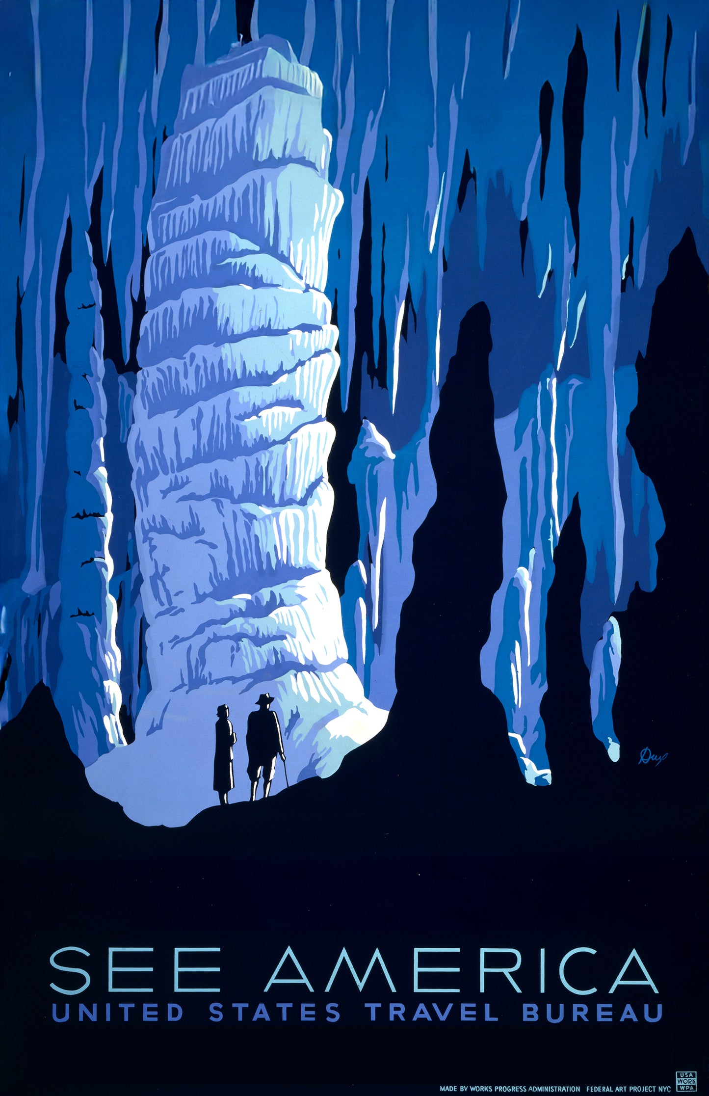 See America WPA Cave Poster • Vintage National Parks Travel Art • Retro WPA Print