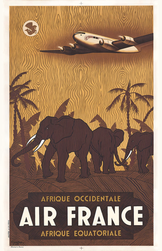 Afrique Occidentale & Équatoriale – Vintage Air France Elephant Travel Poster Print