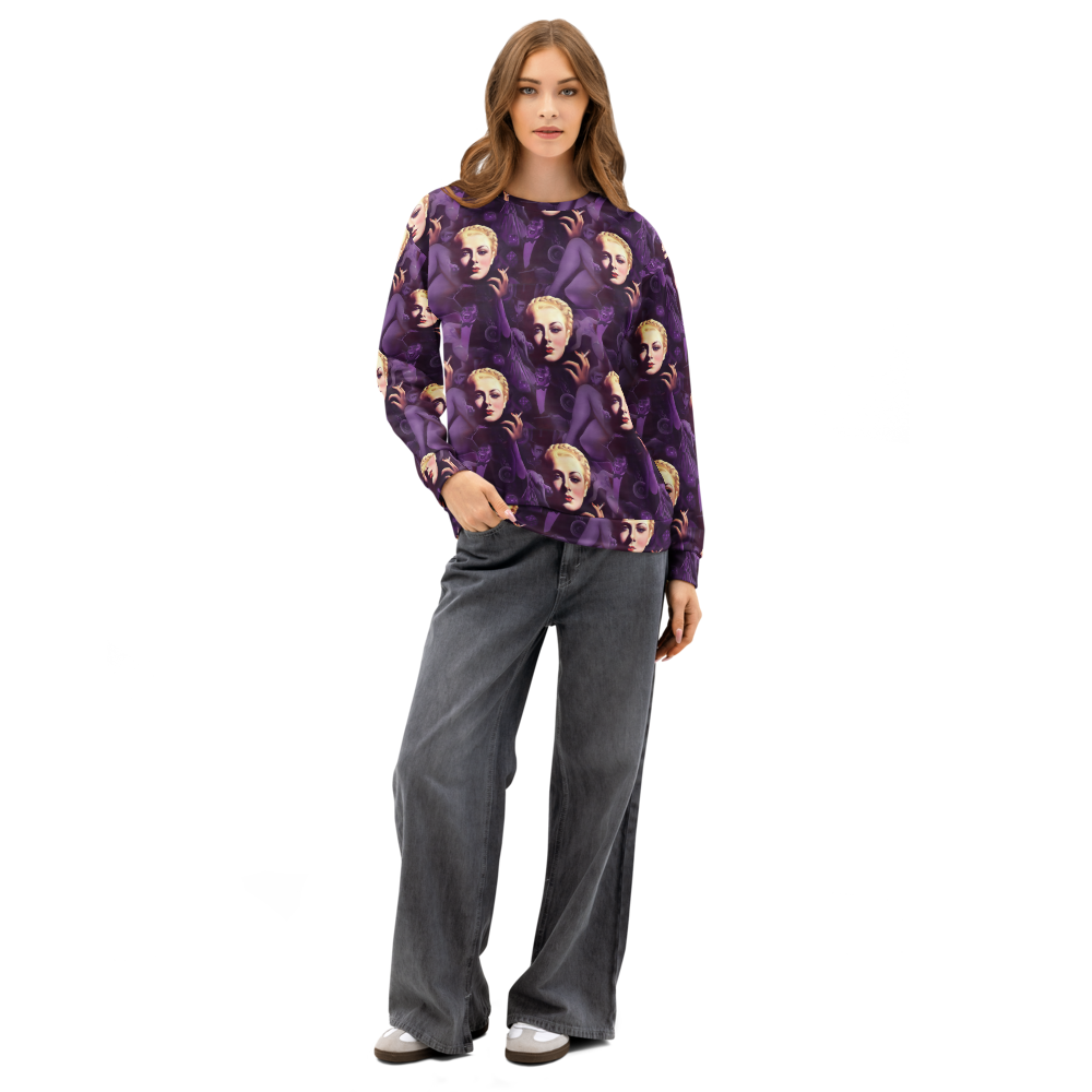 Midnight Muse Noir Sweatshirt – All-Over Print Vintage Glam Allure