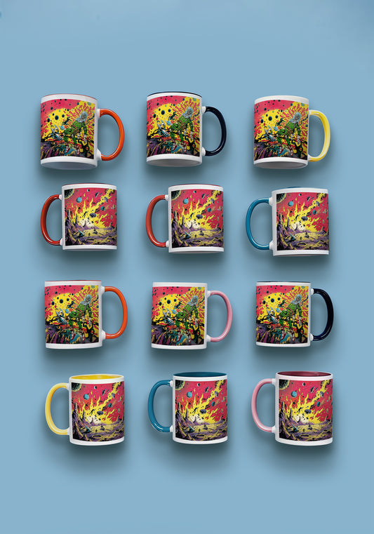 Weird Retro Sci-Fi Horror Mug – Vintage Space Monster Art Coffee Mug with Color Interior & Handle