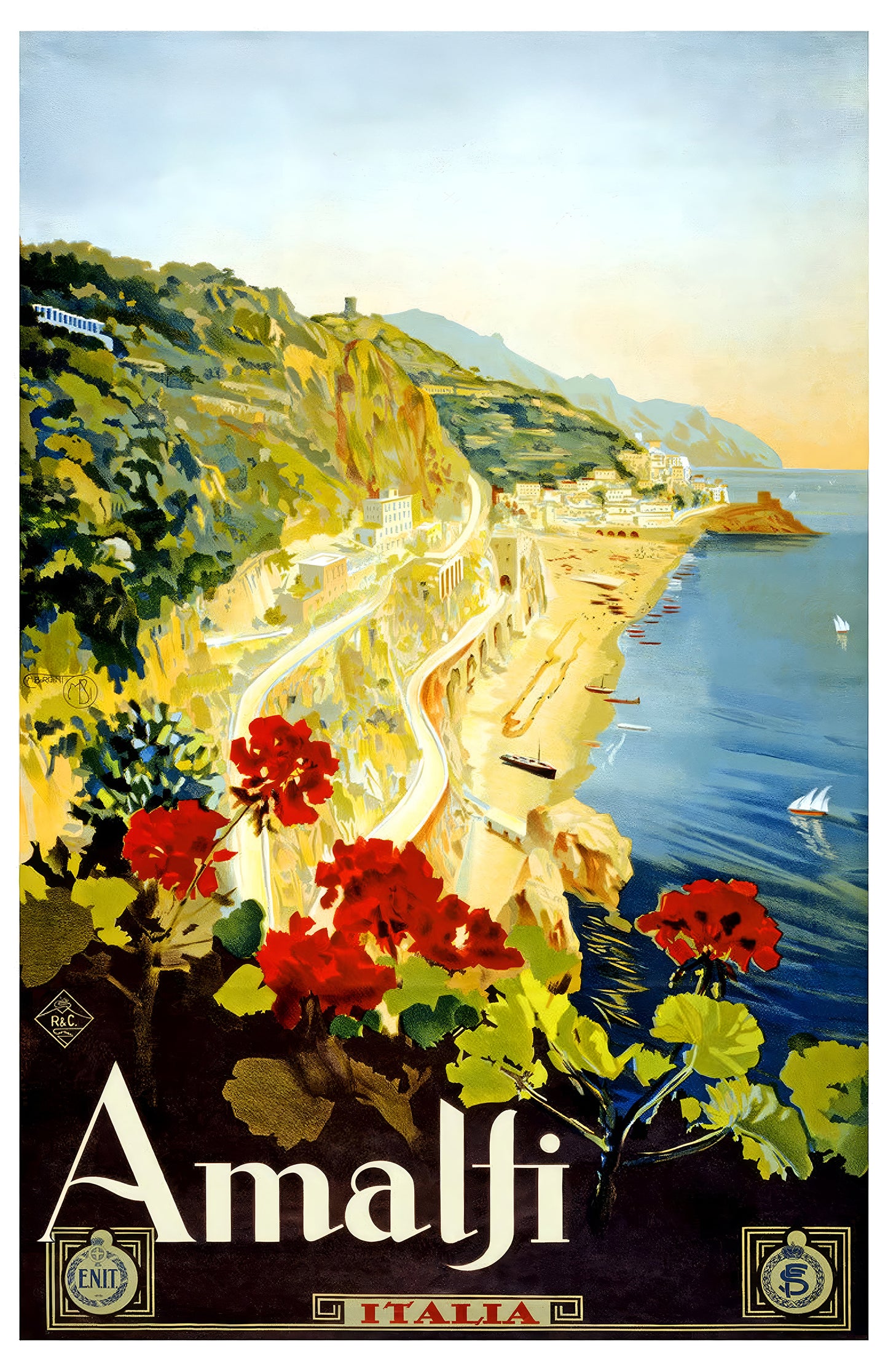 Vintage Amalfi Italy Travel Poster – Classic Italian Riviera Wall Art, Retro Coastal Landscape Print