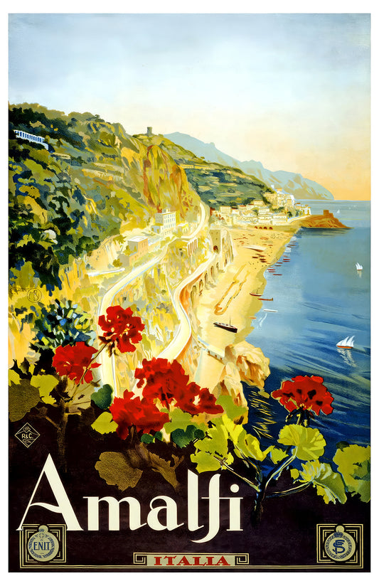 Vintage Amalfi Italy Travel Poster – Classic Italian Riviera Wall Art, Retro Coastal Landscape Print