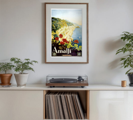 Vintage Amalfi Italy Travel Poster – Classic Italian Riviera Wall Art, Retro Coastal Landscape Print