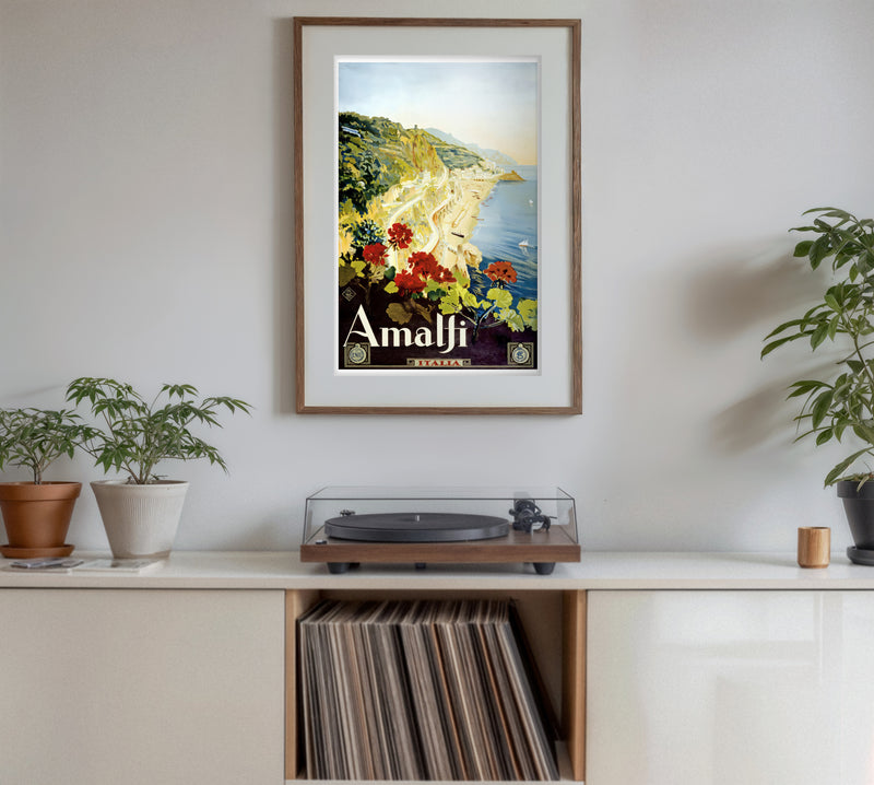 Vintage Amalfi Italy Travel Poster – Classic Italian Riviera Wall Art, Retro Coastal Landscape Print