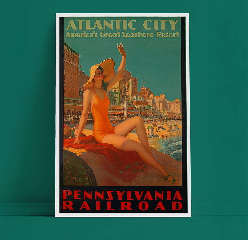 Atlantic City Vintage Travel Poster – Pennsylvania Railroad Seaside Resort Art Print