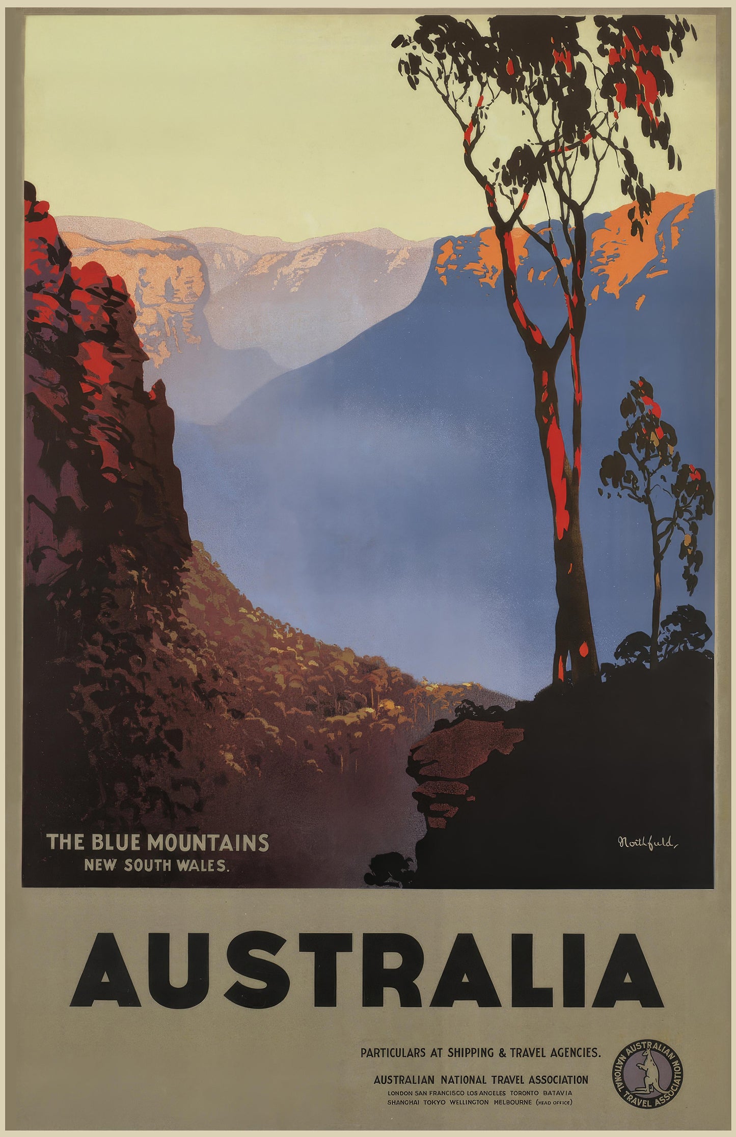 Australia Blue Mountains Vintage Travel Poster – New South Wales Scenic Art Print, Classic Tourism Wall Art