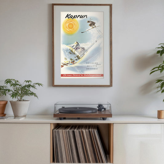 Kaprun ski poster print, vintage Austria alpine art, retro winter travel wall decor