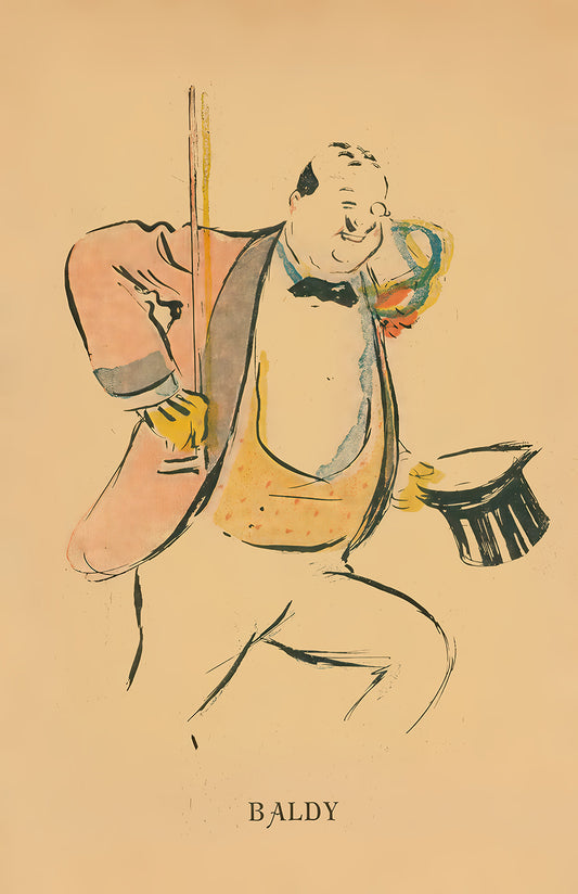 Baldy billiards poster print, vintage pool player art, whimsical bar wall decor