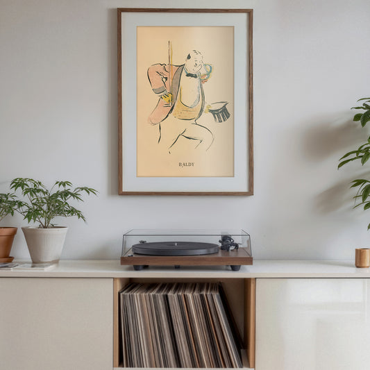 Baldy billiards poster print, vintage pool player art, whimsical bar wall decor