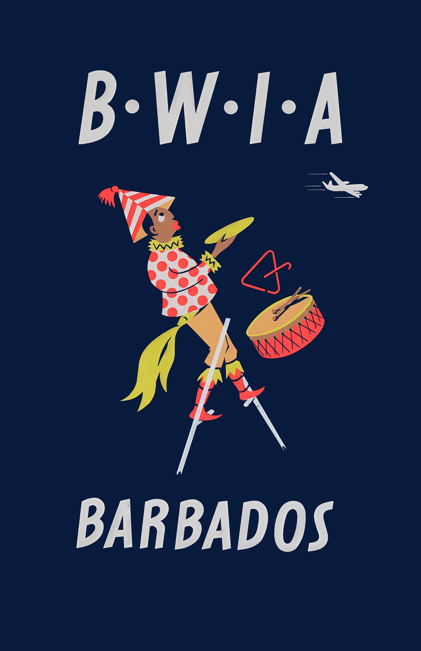 Barbados B.W.I.A. Vintage Travel Poster – Mid-Century Caribbean Airline Art