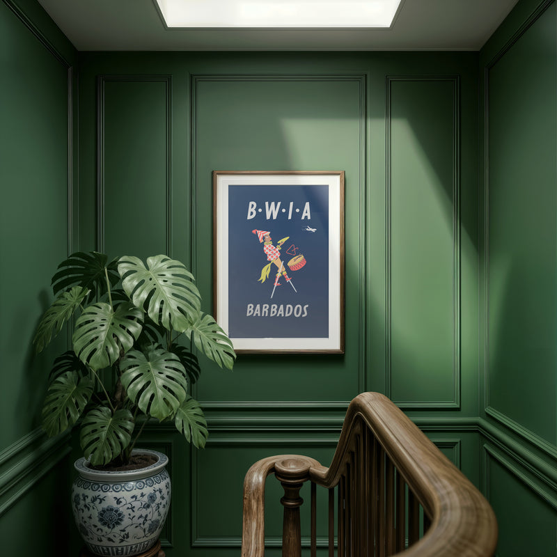 Barbados B.W.I.A. Vintage Travel Poster – Mid-Century Caribbean Airline Art