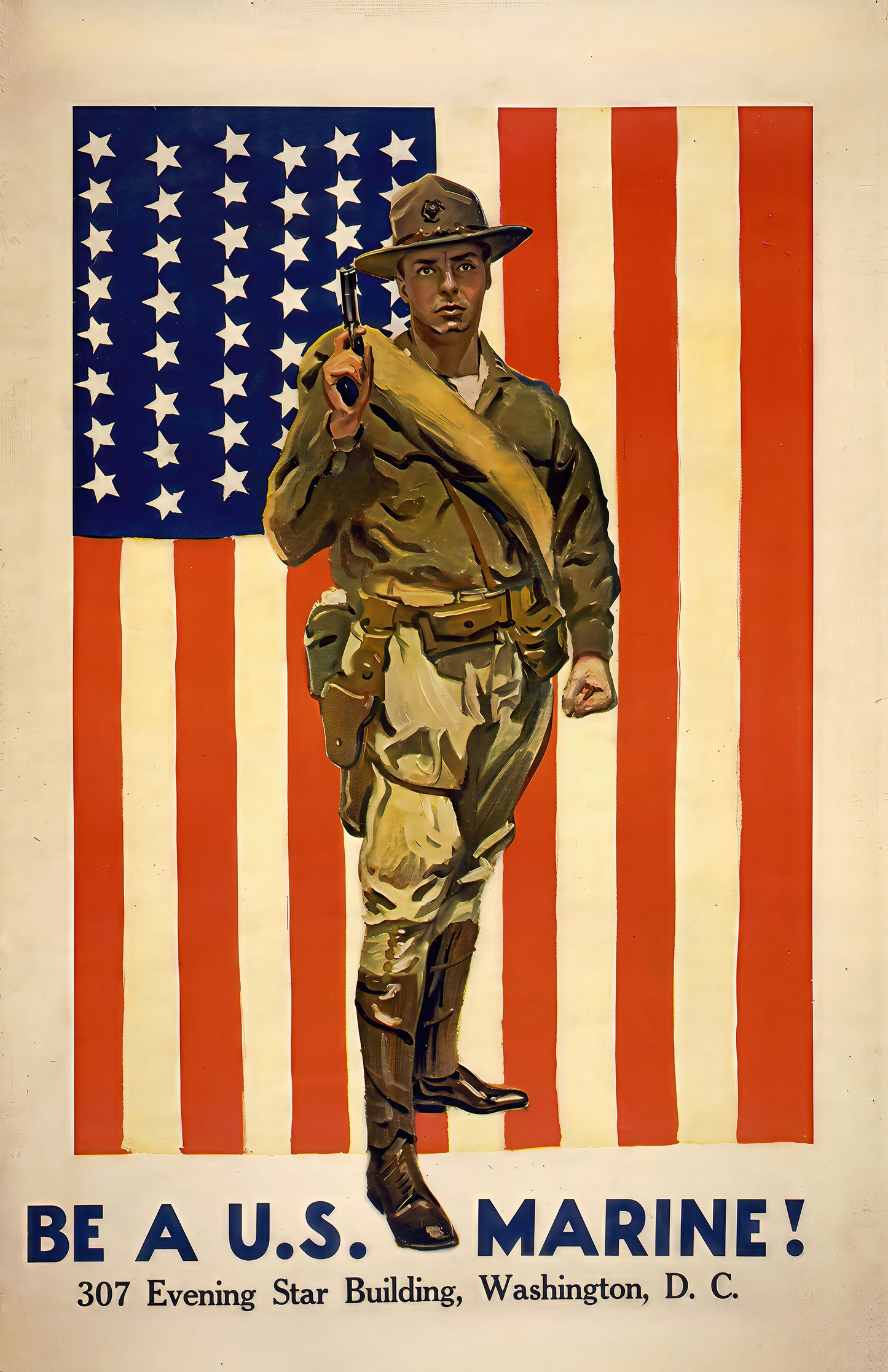 Be a U.S. Marine Poster • Vintage WWI Military Recruitment Print • Patriotic Americana Wall Art • Restored 1910s Army Poster