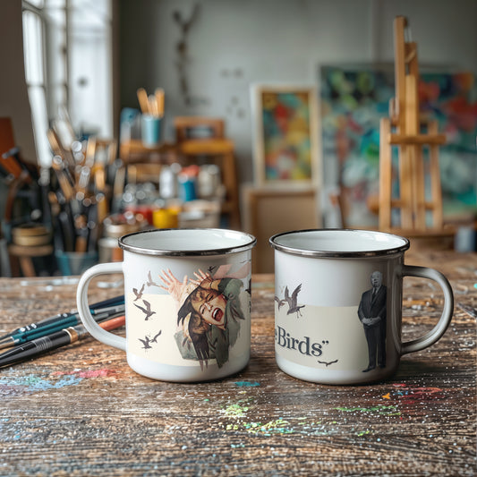 The Birds Enamel Mug • Alfred Hitchcock Vintage Horror Movie Mug • Retro Film Poster Coffee Cup • Classic Cinema Gift